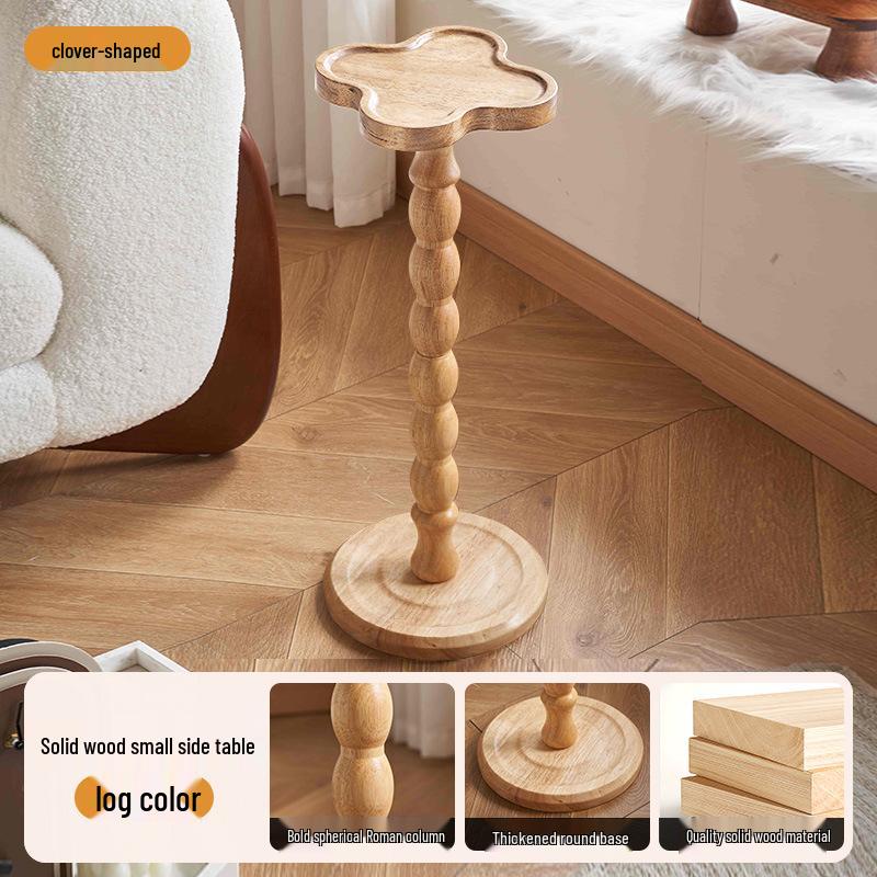 Retro Solid Wood Mini Coffee Table & Movable Side Table with Storage