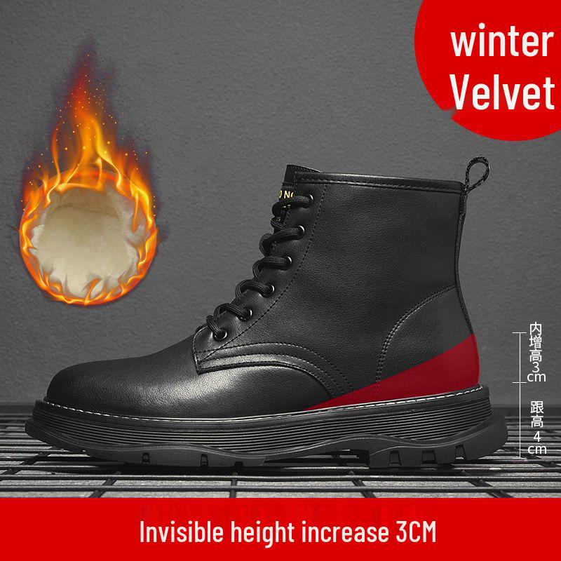 Men's Winter Cotton Fleece-Lined Martin Boots: High-Top, Thick-Sole British Style Workwear Shoes for Snow.