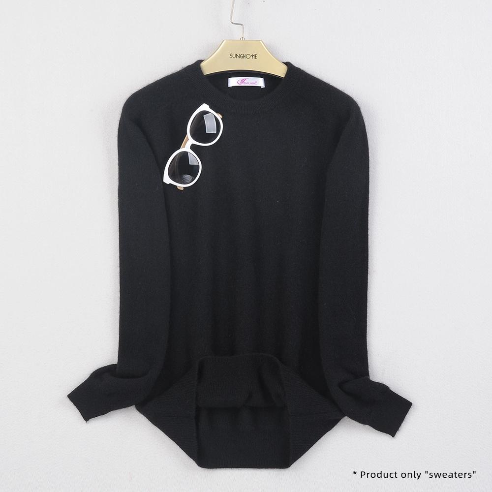 Dámský kašmírový svetr s kulatým výstřihem pro teplo a pohodlí pletený svetr s dlouhým rukávem