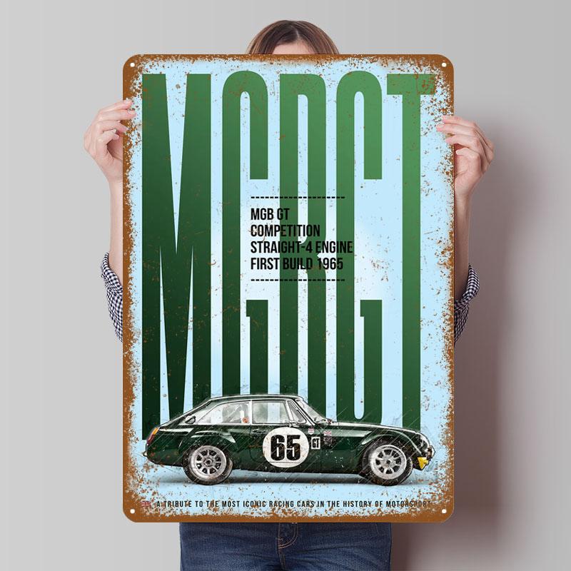 MGB GT Hołd Metalowe Znaki Plakat Samochodowy Vintage Dekoracja Wnętrza Salon Niestandardowy Znak z Blachy do Dekoracji Ściennej Retro