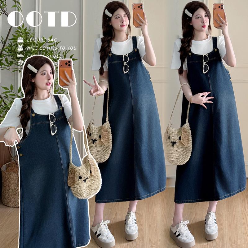 Korean Style Maternity Denim Overalls - Casual Summer Fashion Set 2XL