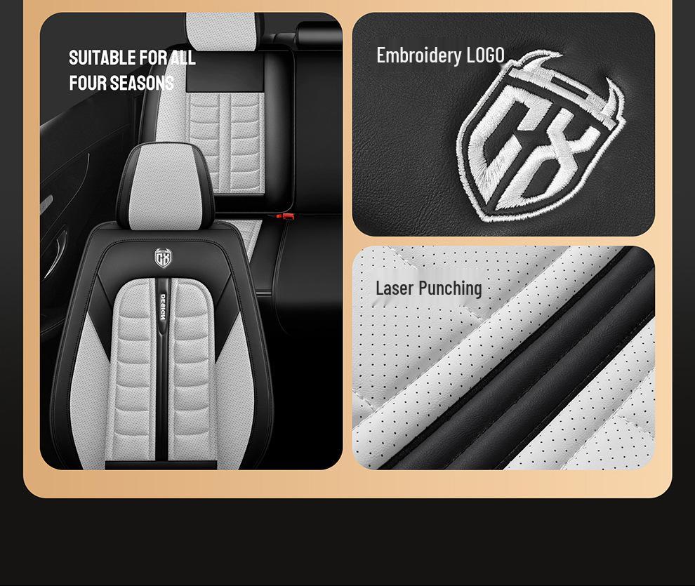 Universal All-Season Breathable Leather Car Seat Cover, Wear-Resistant, Full Surround, Fits Most Models