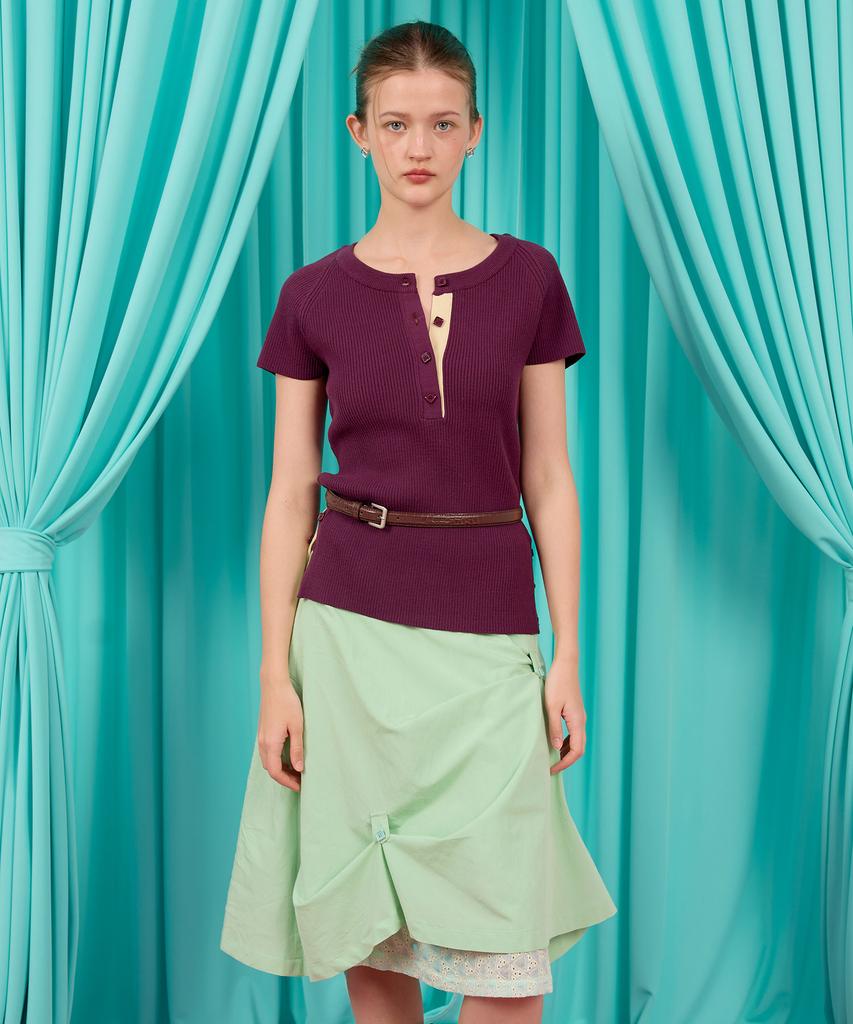 HERETIC Button Henryneck Cut-Off Knit / Purple