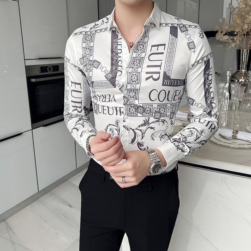 Men's Elegant 3D Printed Long Sleeve Shirts Turn Down Collar Party Casual Camisas Hombre Plus Size Streetwear Fashion Blouse
