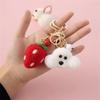 Cartoon Faux Fur Plush Rabbit Keychain Cute Wool Felt Strawberry Teddy Doll Shape Keyring Women Wallet Ornaments