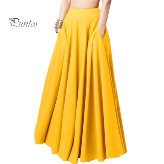 

Женская макси-юбка с высокой талией, однотонная юбка трапециевидной формы с карманами, свободная плиссированная длинная юбка, повседневная одежда для отдыха L