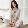 Cotton and silk floral women's new Chinese style pajamas set summer short-sleeved nine-point pants loungewear can be worn outside idyllic style
