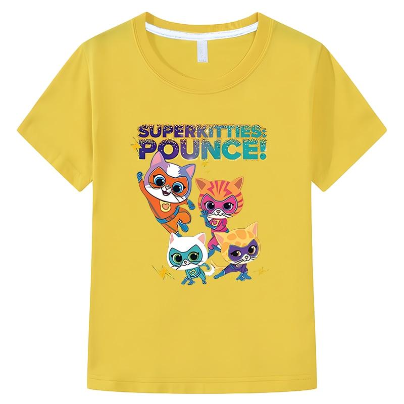 New Game Super Kitties Kids T-shirt Summer Cotton Short Sleeve Tops Y2k One Piece T Shirt for Kids Boy 10 Years Girls Clothes Anime T-shirt