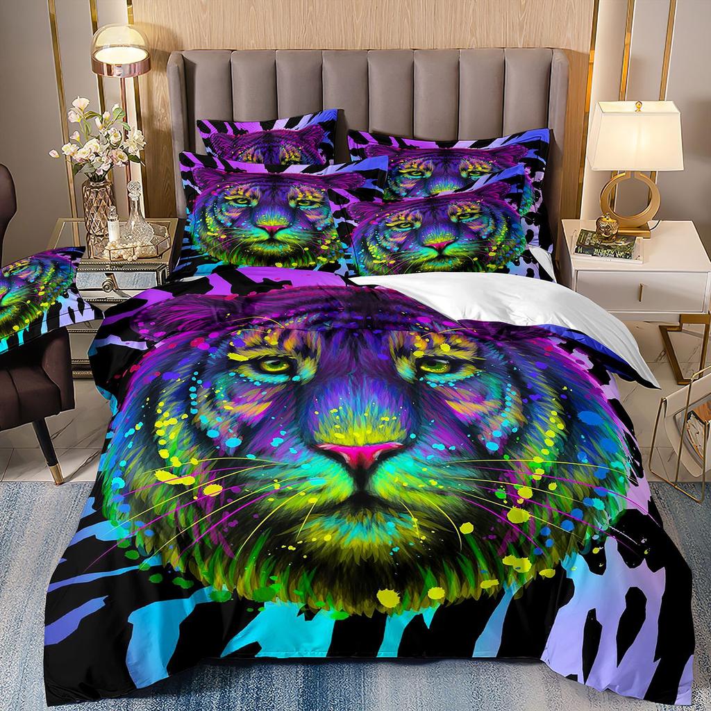 Tiger Bedding Set Safari Tiger Duvet Cover Set for Kids Boys Wild Animal Bed Cover Soft Microfiber Quilt Cover Duvet Cover Set