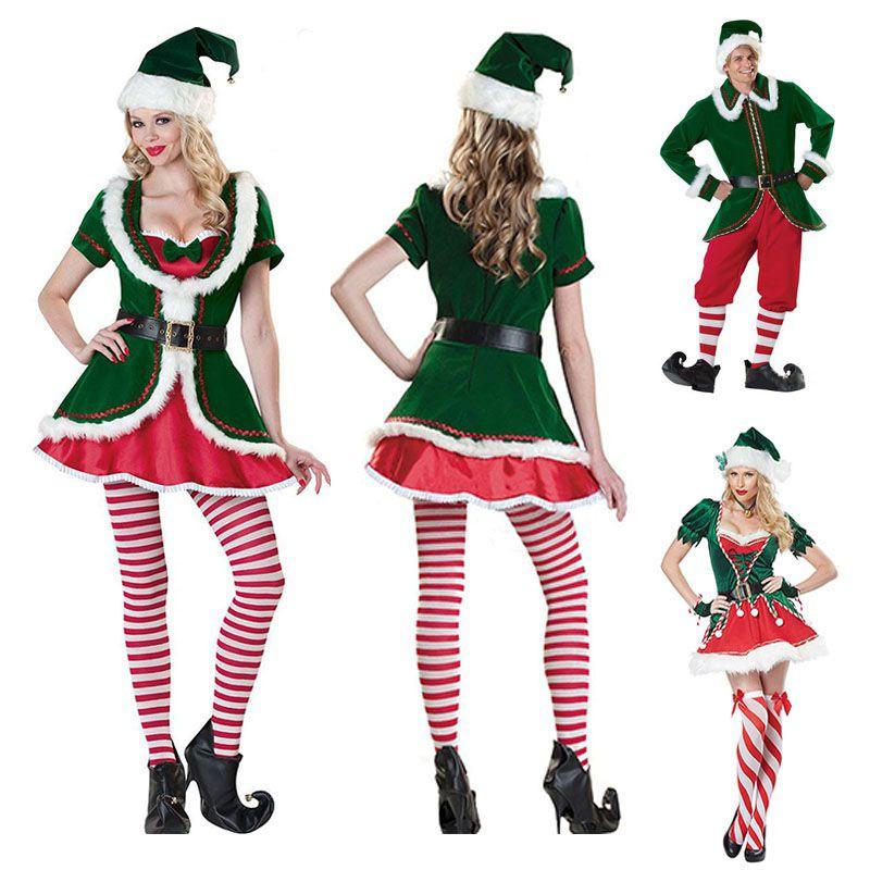 Deluxe Velvet Christmas Elf Santa Claus Cosplay Costumes Carnival Party Role Play