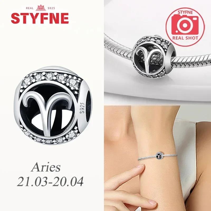 Genuine Copper White Twelve Zodiac Signs Simple Pisces Scorpio Bead Fits Bracelets Women DoItYourself Birthday Beautiful Gifts Accessory