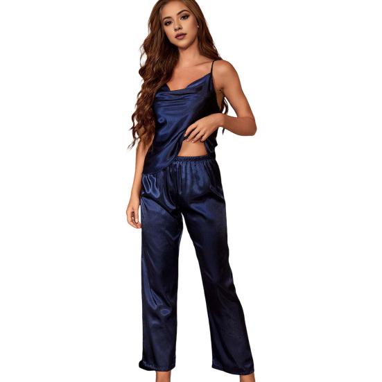 2 Pçs/set Conjunto de Pijamas Femininos Seda Gelo Gola V Sem Mangas Cintura Elástica Respirável Homewear Colete Calças Conjunto Senhora Pijamas Verão Loungewear Top