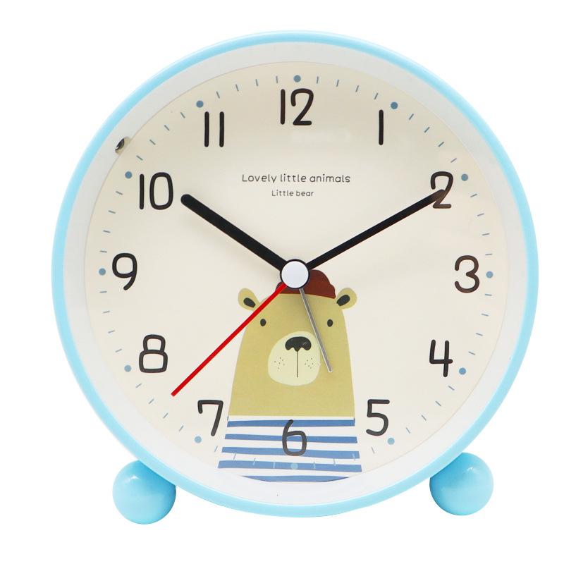 Round Cute Cartoon Animal Clock 4.5-inch Alarm Clock for Children and Students Bedside Silent Sweep Second Night Light
