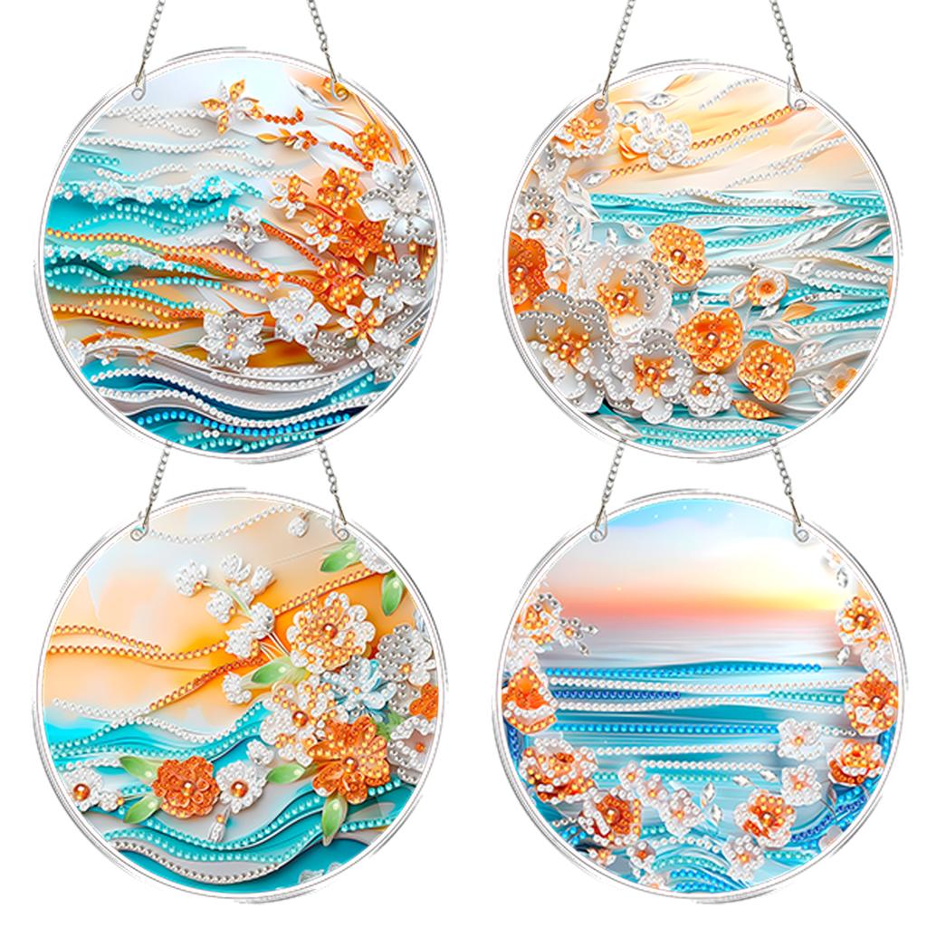 4pcs DIY 2D Flat Acrylic Diamond Painting Dots Pendant Special Shaped 5D Diamond Art Painting Window Pendants for Home Decor