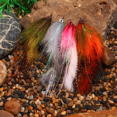 4 Couleurs Grand Streamer Articulé Montage Mouche Leurre de Pêche 2 Hameçons Gros Gibier Mouche Streamer Masque Métallique Poisson Pêche à la Mouche