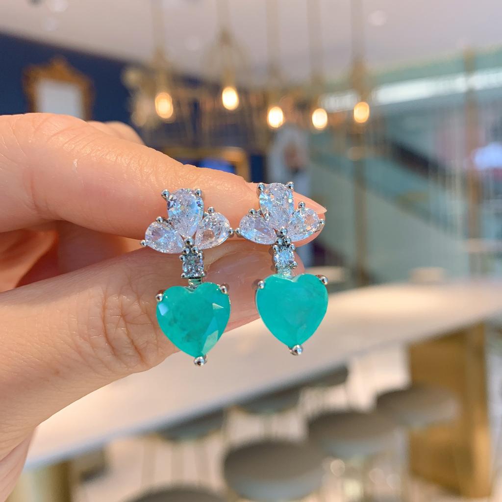 Jewelry Popular Anti-Paraiba Love Heart Pendant Stud Earrings Set Stone 10 * 10