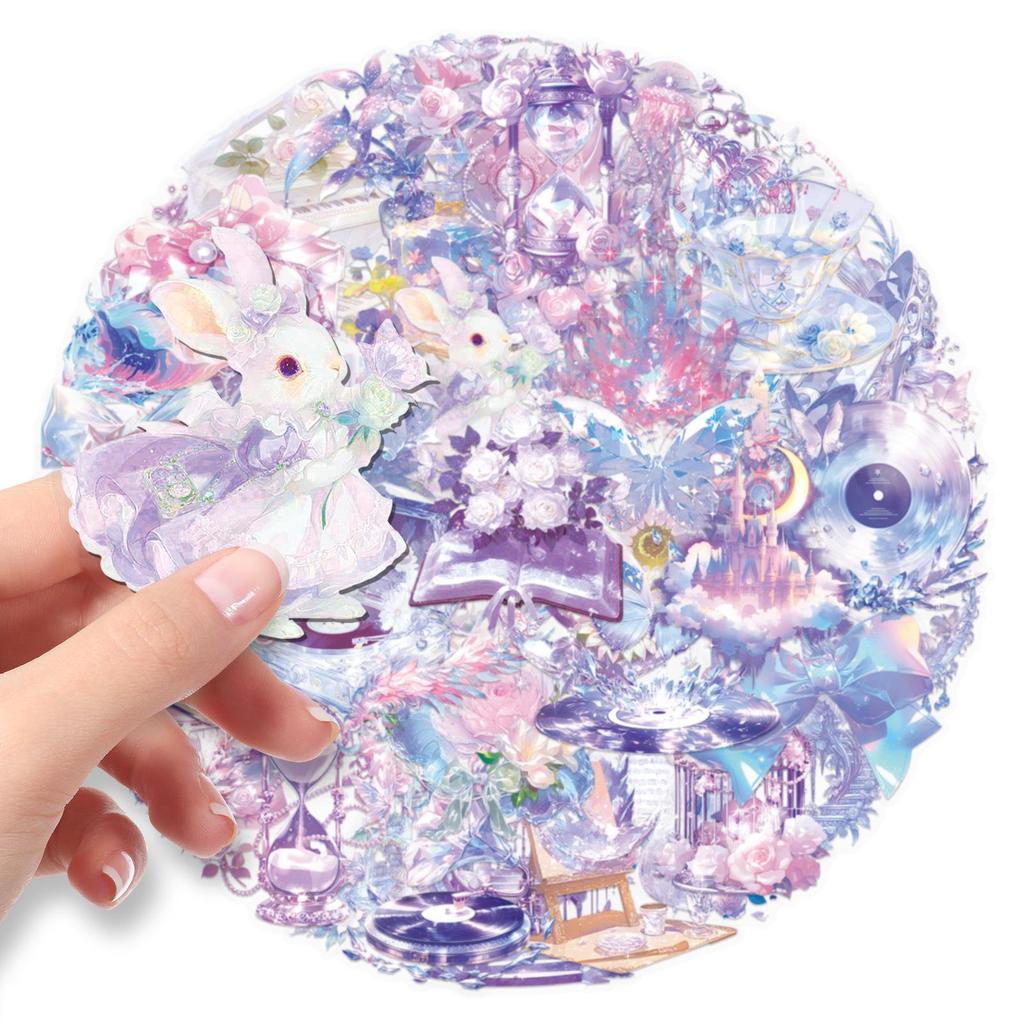 50 Transparent PET Stickers: Waterproof Purple Dreamy Princess Style for DIY Journaling