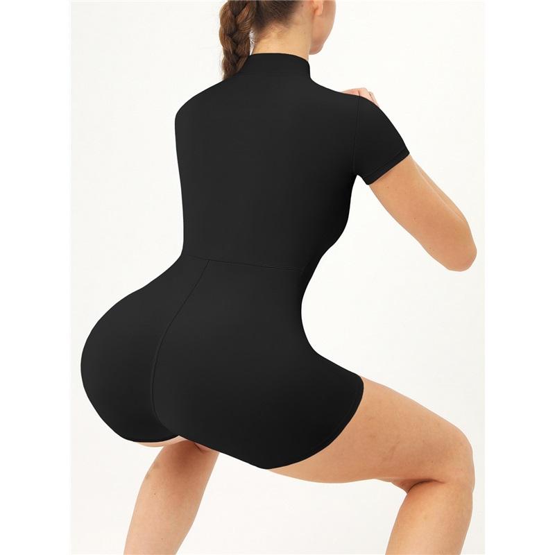 Letní body s krátkým rukávem na zip, jógové oblečení pro ženy, taneční fitness, přiléhavý sportovní overal se šortkami