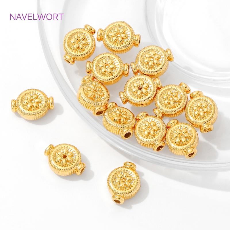 18K Gold Plated Flat Round Spacer Beads Brass Bracelet Beads For Jewelry Making,Separator For Beads,DIY Beading Accessories