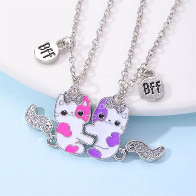 2 Adet/Set Karikatür Kedi Şekilli Kolye Zinciri En İyi Arkadaşlar Kolyesi BFF Dostluk Çocuk Takısı Hediye