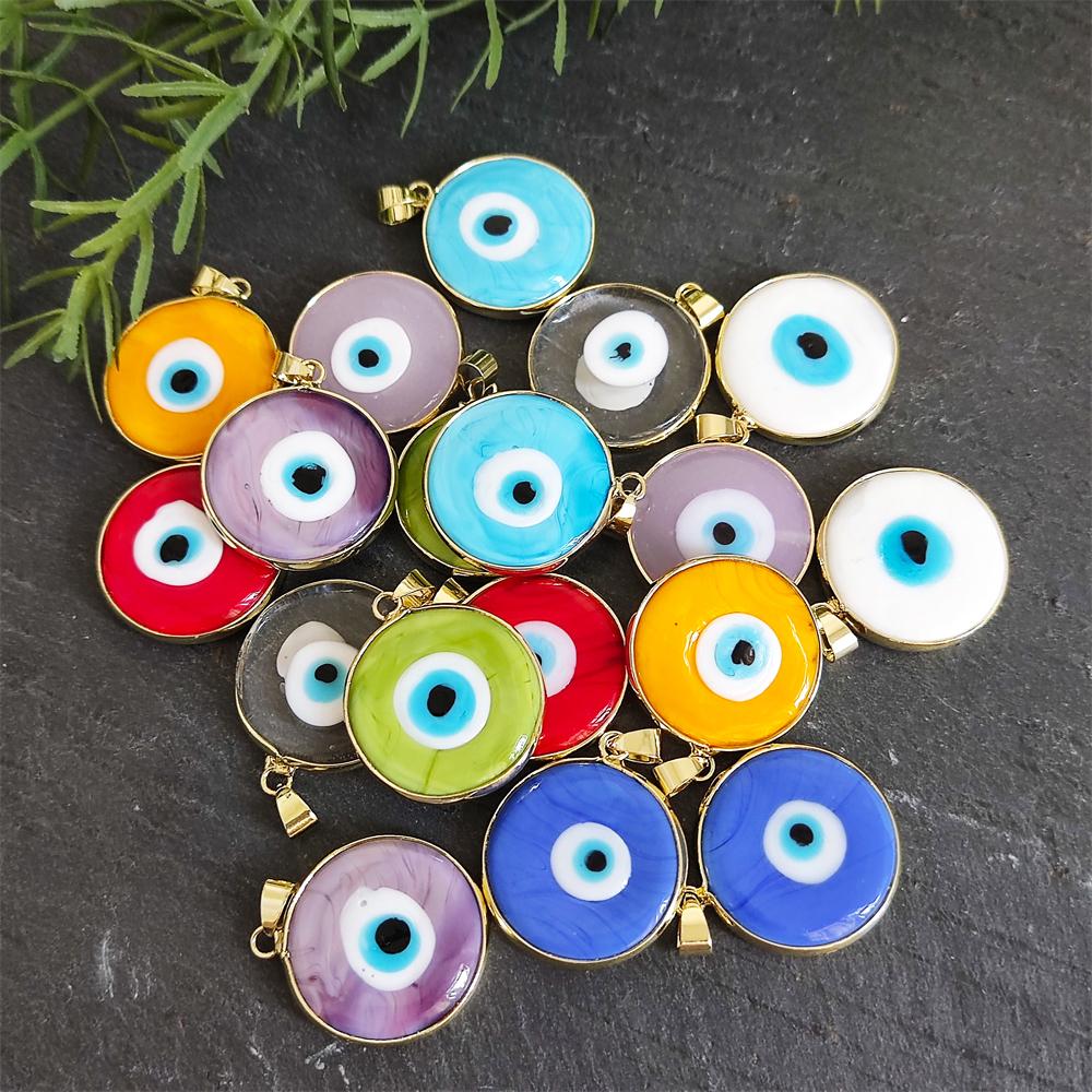2025 Factory Direct Sale Trendy Devil Eye Glaze Pendants Assorted Colors Round Gold Bezel Devil Eye Charms for Jewelry Designers