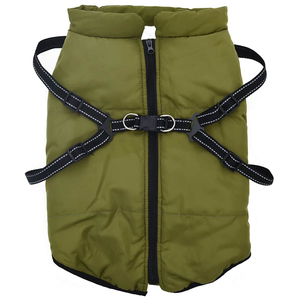 Dog Coat with Integrated Harness Waterproof and Reflective Army Green Size L44