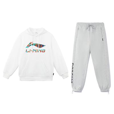 Li-Ning Letter Print Trendy Cotton Fleece Warm Comfortable Versatile Hoodie Long Sleeve Sweatshirt Casual Sports Suit YWDV375-1+AKLVD69-1