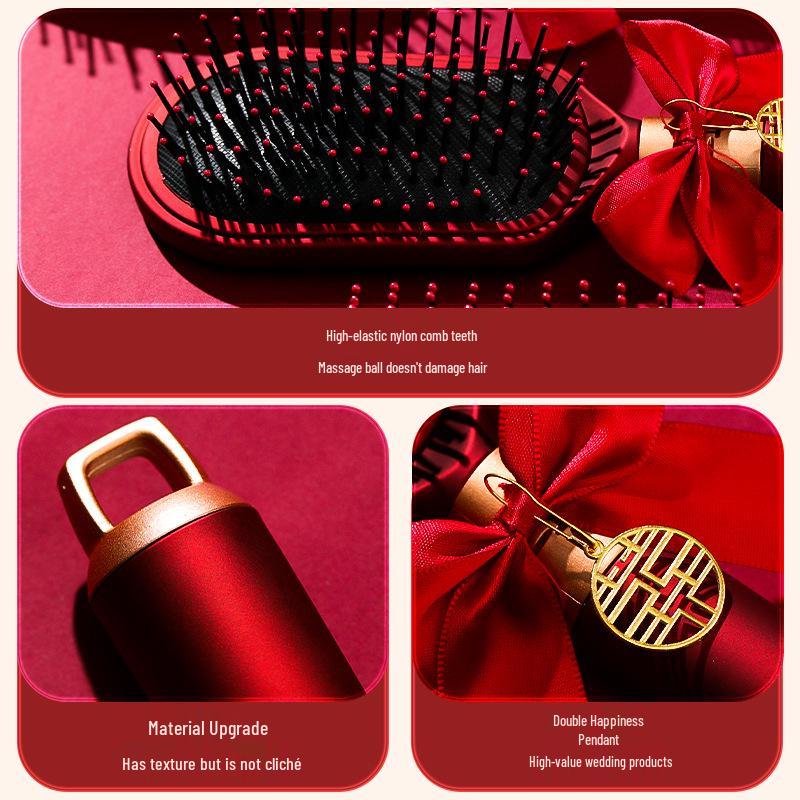High-End Red Wedding Cushion Comb Set for Women – Complete Dowry Joy Comb Pair