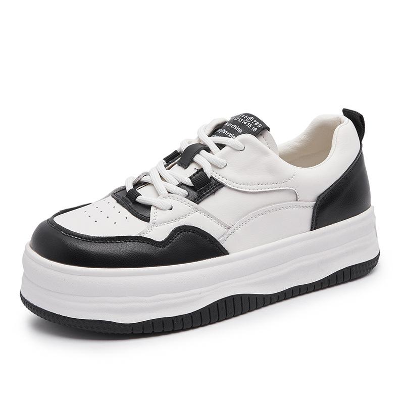 

Leather platform white shoes women s 2025 spring new round head casual shoes foreign versatile lace-up board shoes muffin shoes 35