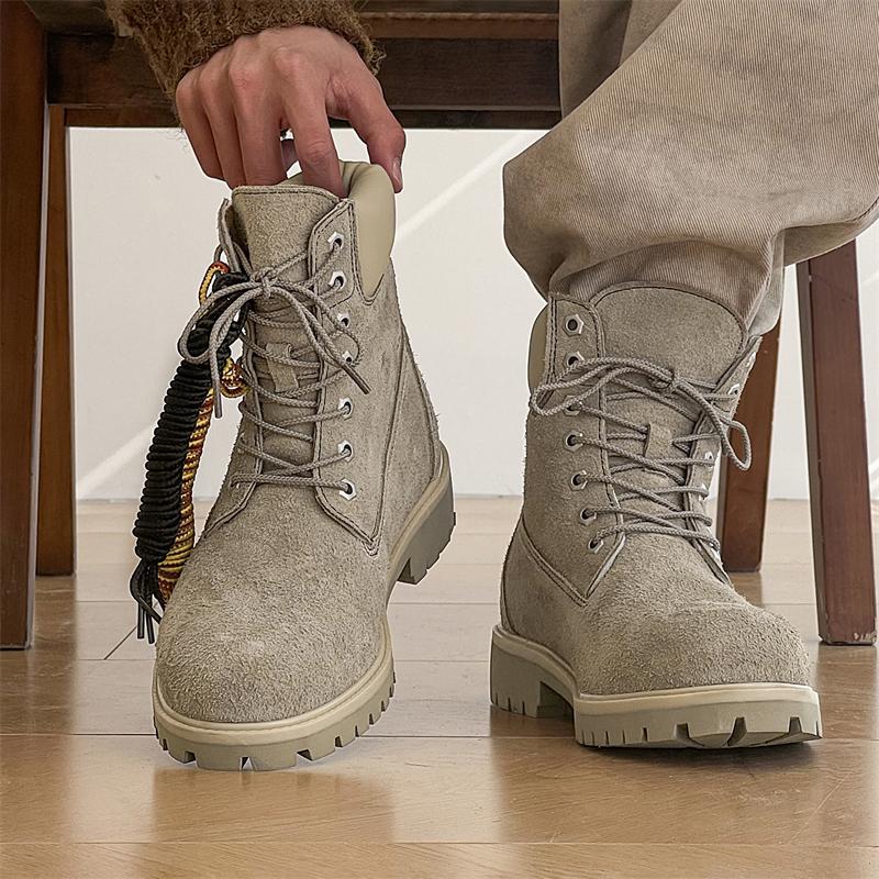 Hight Quality Classic British Street Style Genuine Suede Leather Outdoor Boots For Men's Women's Hombre Height Increasing Shoes