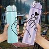 1PC Minimal Hand Hold Heart Line Art Print 750ml Color Plastic Sports Water Bottle Leakproof Flip Straw Lid Suitable for Sports Office Home Use