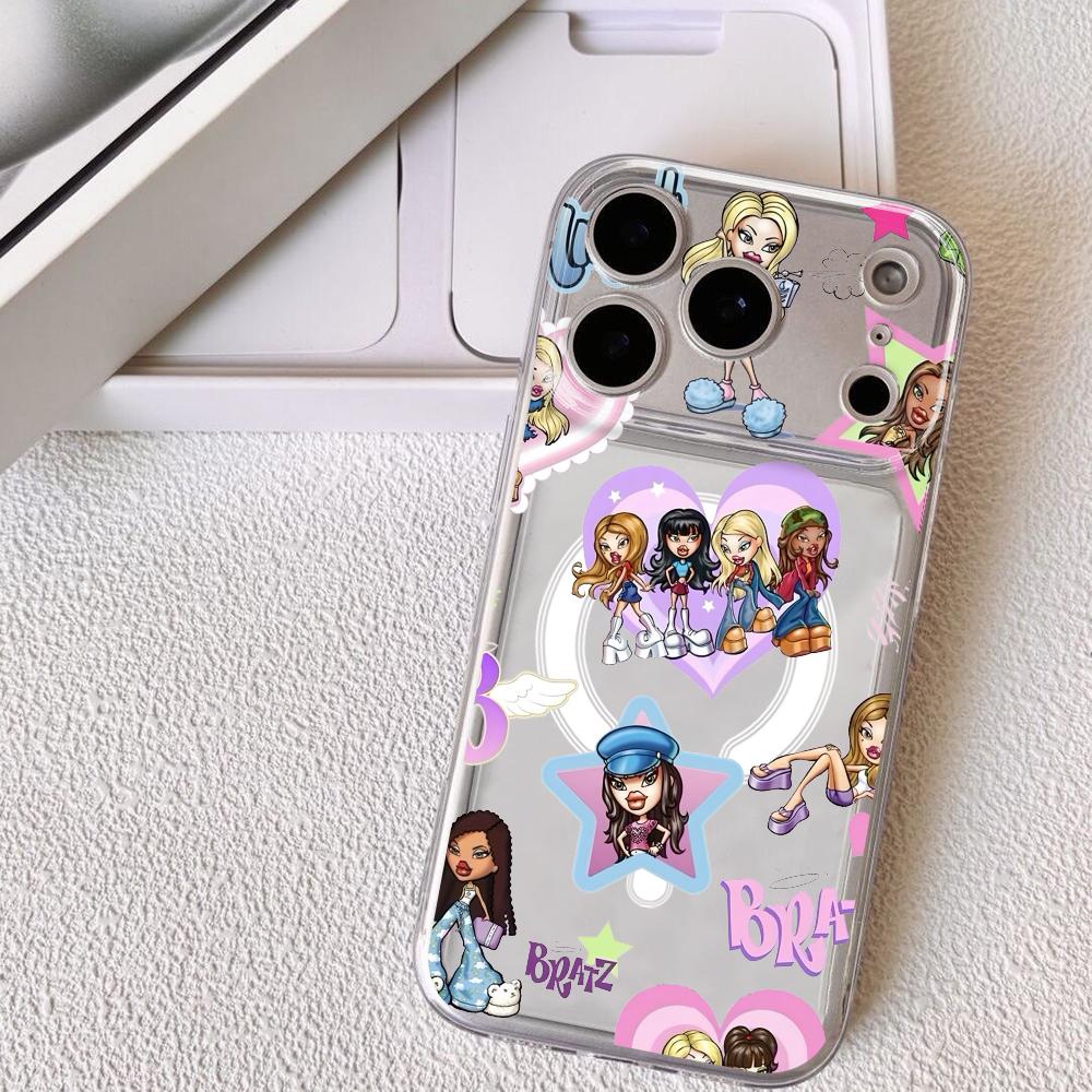 

Fashion Girl B-BratzS Phone Case For iPhone 17 16 15 14 13 12 Pro Max Plus With Magnetic Crystal Clear Case Wireless Charge iPhone17 Pro