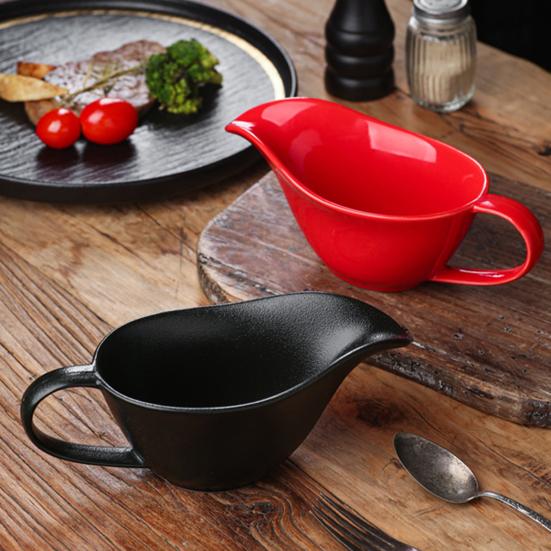 Yousheng Sauce Cup Ceramic Handle Design Dishwasher Safe Wide Spout No Mess Pouring Sauce Serving Pitcher Home Kitchen Decor