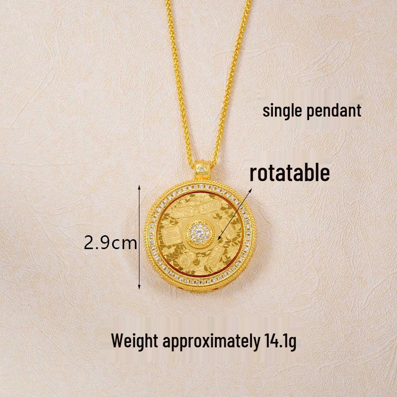 Ancient Gold Sand Eight-Treasure Compass Blessing Necklace - Chinese Retro Copper Alloy Jewelry