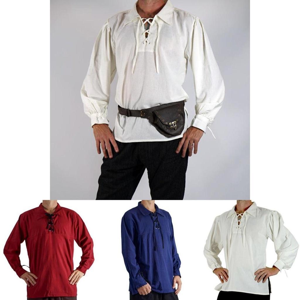 Men's Renaissance Peasant Pirate Shirt With Lace Up Design And Loose Fit For Cosplay