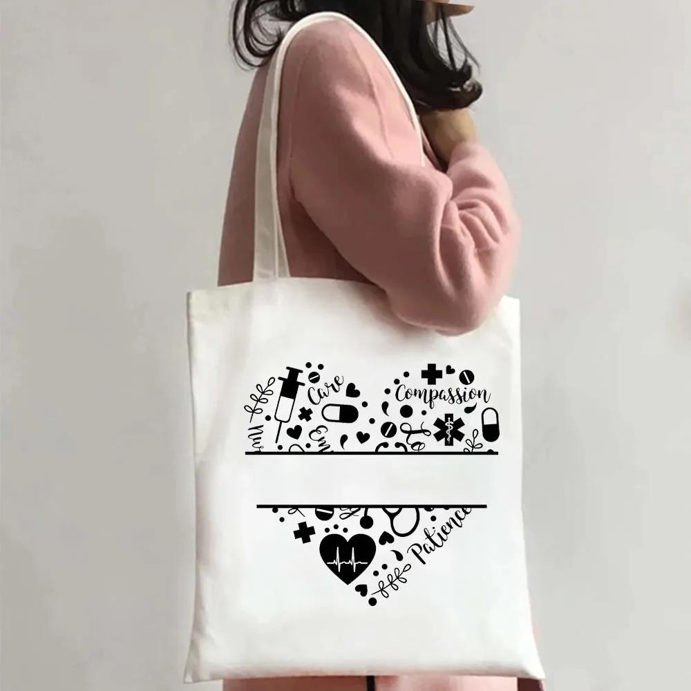 Nurse Life Shoulder Bag Ladies Tote Canvas Medical Art Shoulder Bag Eco Portable Travel Shopping Bag