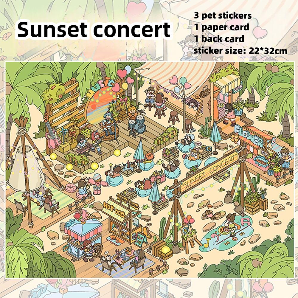 

Мультяшный пейзаж, наклейка для создания, китайская древняя, наклейки для сцены DIY, для детей, взрослых concert