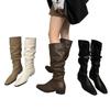 Thick heel pleated long tube knight boots women's shoes 2025 new spring and autumn western thin medium tube long boots