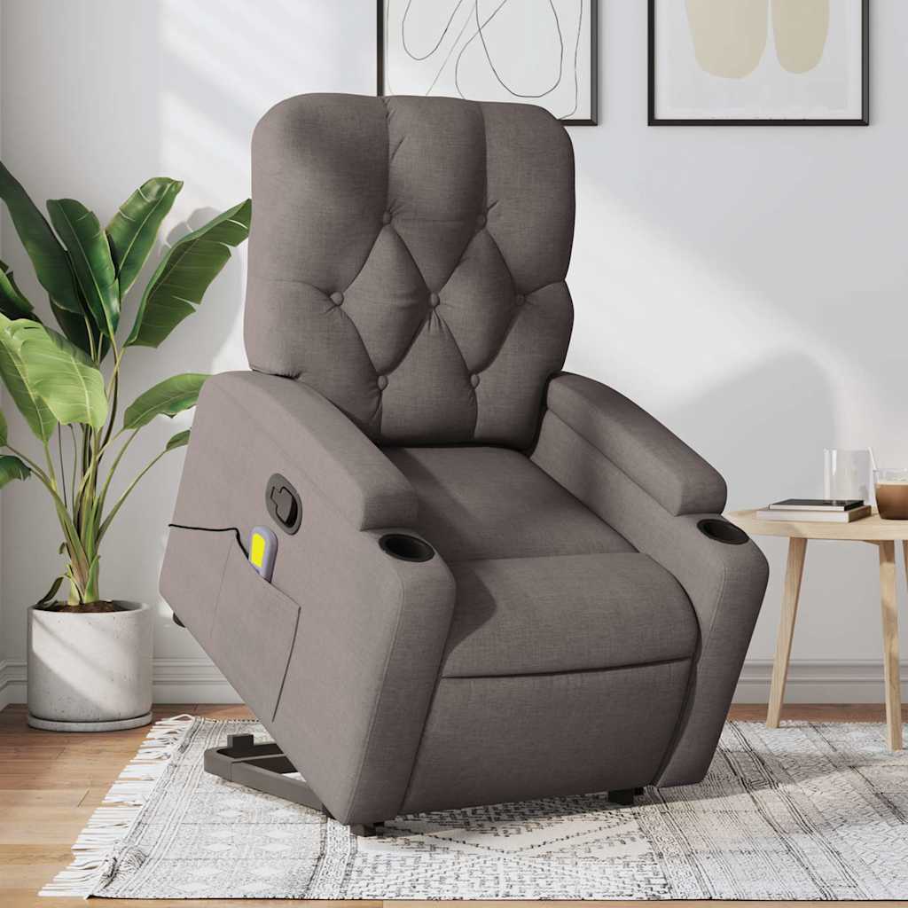 Massage Recliner with Rising Function Taupe Fabric