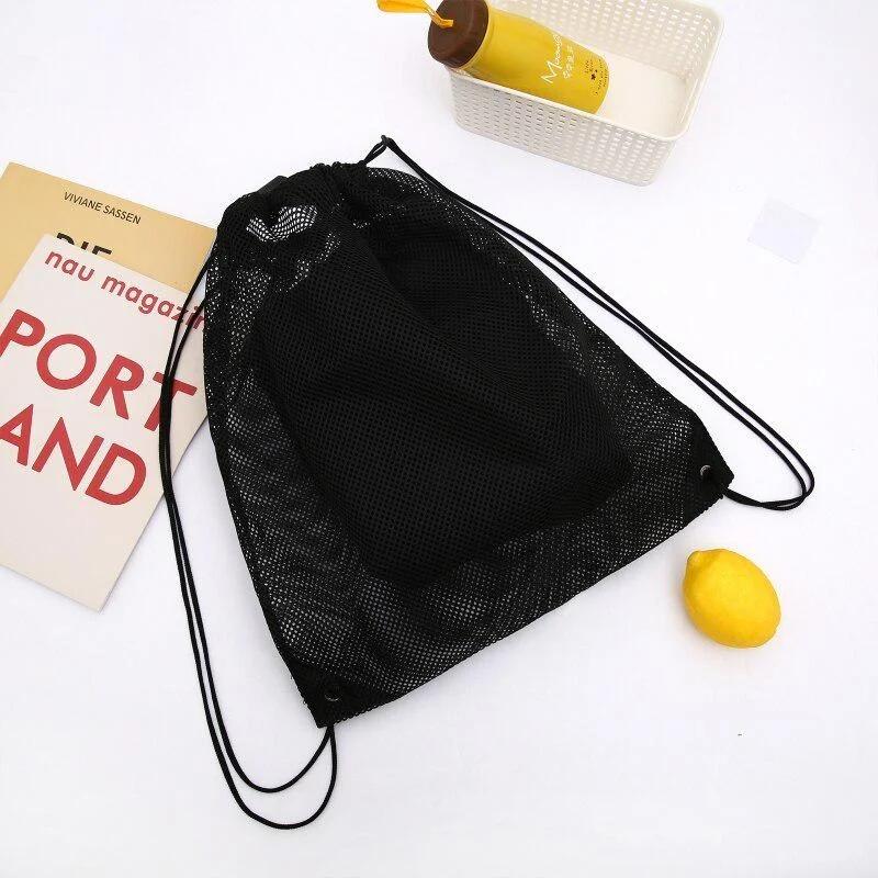 

Portable Multifunctional Drawstring Mesh Bags Gym Sports Basketball Storage Shoulder Net Backpack 40*45cm Outdoor Beach Use Bag чёрный