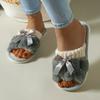Autumn and Winter Soft Comfortable Bow Pattern Plush Velvet Casual Slip-On Slippers with Non-Slip Sole, Women's Home Shoes