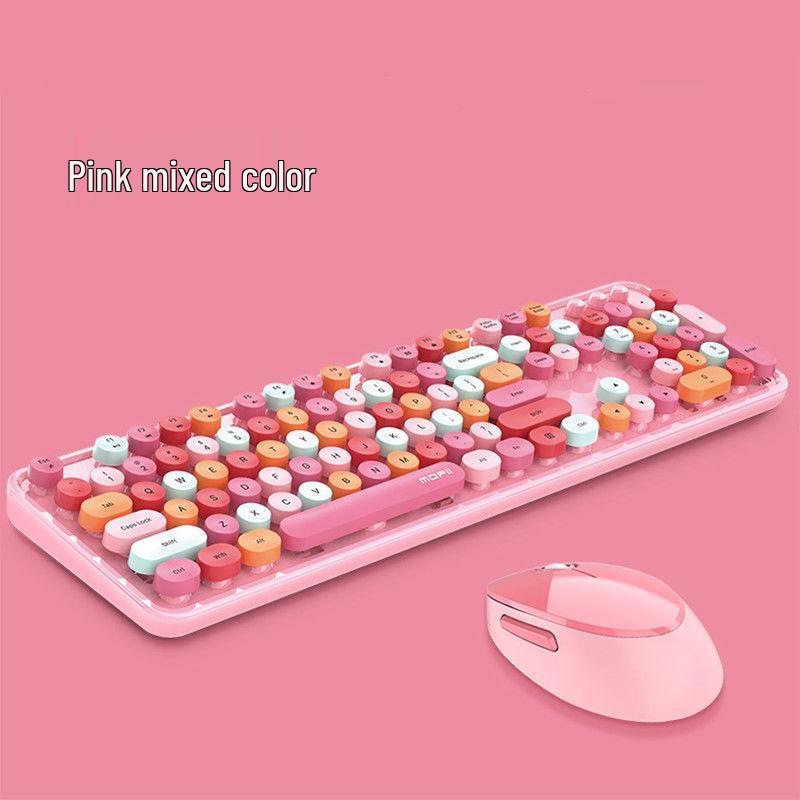 Skyreach Cute Punk Colorful Lipstick Wireless Keyboard & Mouse Set for Girls’ Office