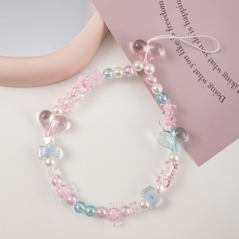 Electroplated Heart & Bear TikTok-Style Wrist Strap Lanyard Pink Bear Blue Heart