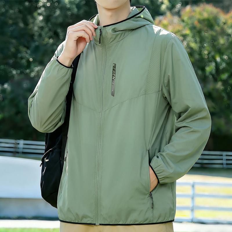 Plus Size Men's Breathable Sun Protection Hoodie, Elastic Fabric Casual Jacket (6XL-12XL)