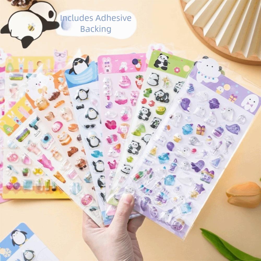 Glossy Finish 3D Embossed Sticker Cartoon Animal Cute 3D Relief Sticker Rabbit Candy Ghost Aesthetic Stickers Diary Decor