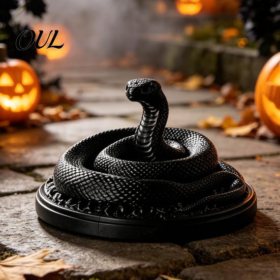 Mysterious Horror Desktop Decor 3D Printed Coiled Snake Ornament, Halloween Gothic Black Figurine, Sculpture for Secret Room Vintage Viper Decoration