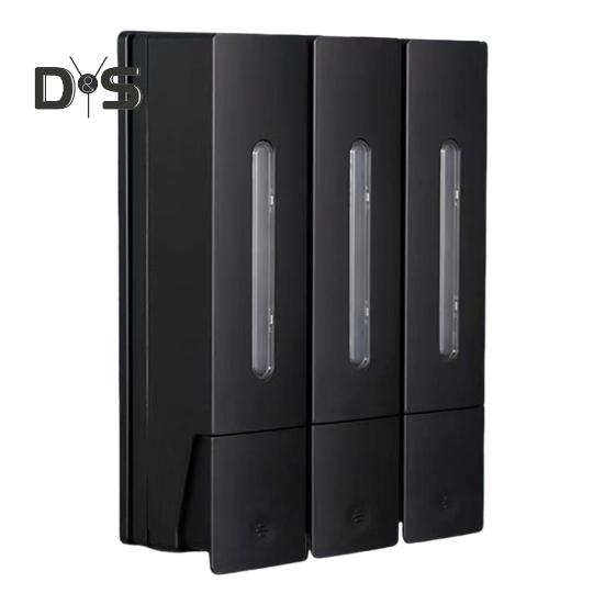 Seifenspender mit 3 Kammern zur Wandmontage, 400 ml x 3, Shampoo-Spender ohne Bohren, Waschspender mit Sichtfenster