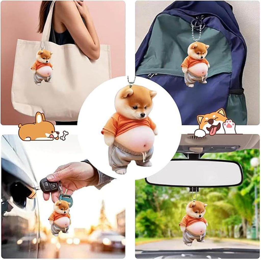 [giminuo] Set of 3 Shiba Inu Keychains, Bag Charm, Stylish, Cute Fat Pet Keychain,