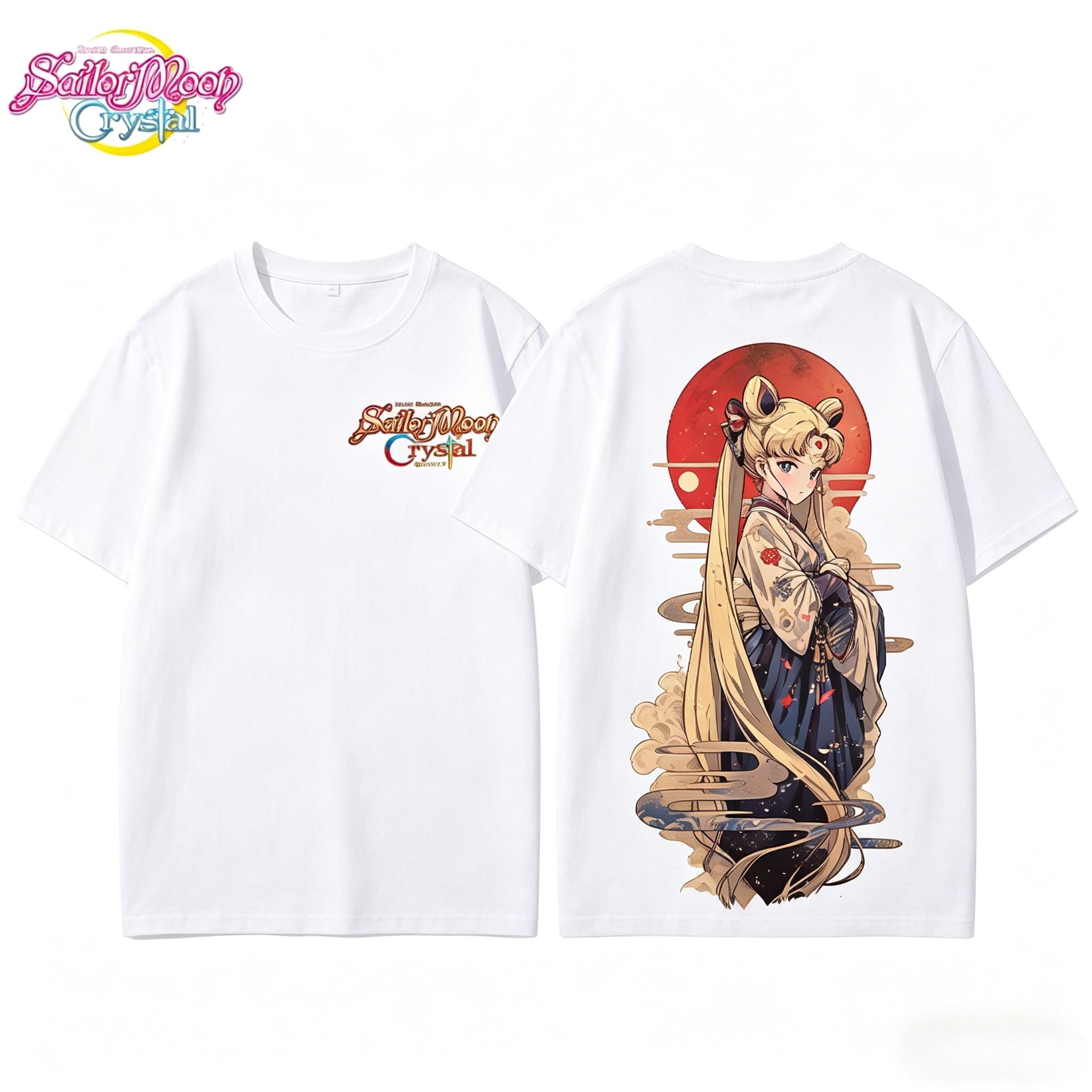 

Summer 2026 Sailor Moon Crystal Moon Hare Japanese Ukiyoe Theme 100 Cotton Print Loose Tshirt Male and Female Top Y2k 4XL