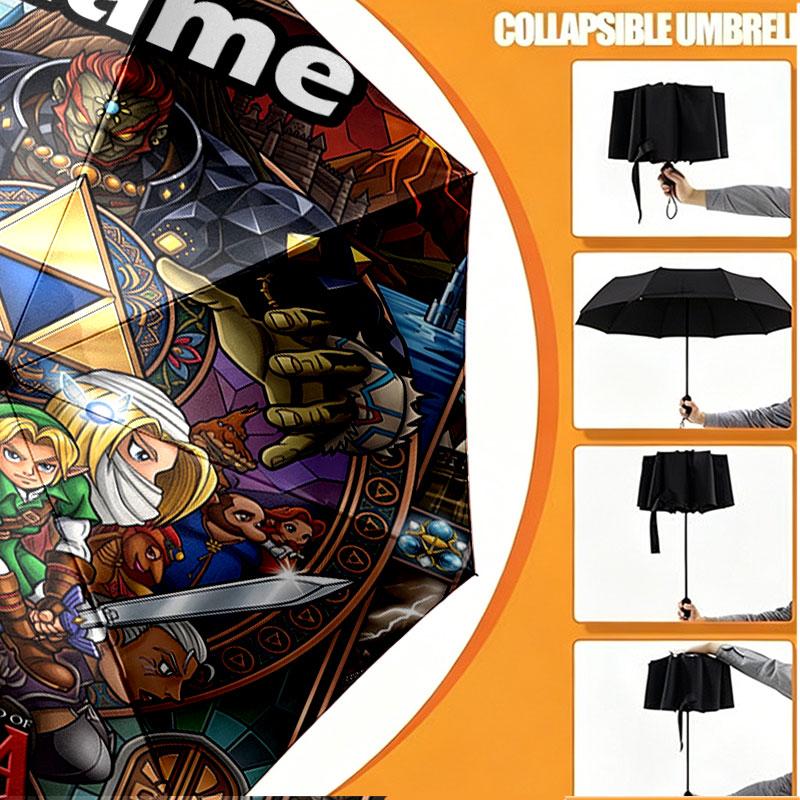 Custom Name Personalized The Legend Of Zelda Print Umbrella, Auto Open Close, 8‑Rib Sturdy Frame, Commute Camping Hiking Use, Birthday Gift